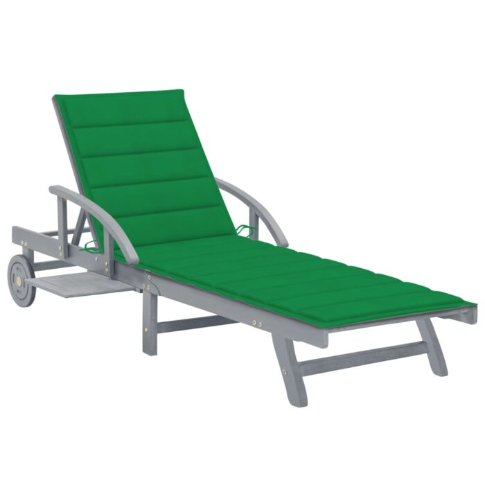 Chaise longue de jardin avec coussin Bois d'acacia solide – Image 1