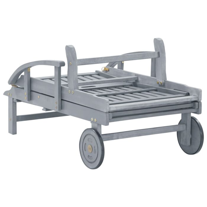 Chaise longue de jardin avec coussin Bois d'acacia solide – Image 9