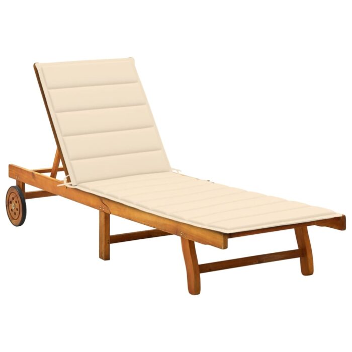 Chaise longue de jardin avec coussin Bois d'acacia solide – Image 1