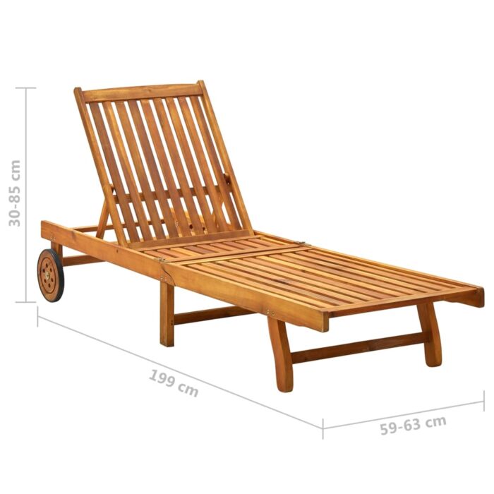 Chaise longue de jardin avec coussin Bois d'acacia solide – Image 10