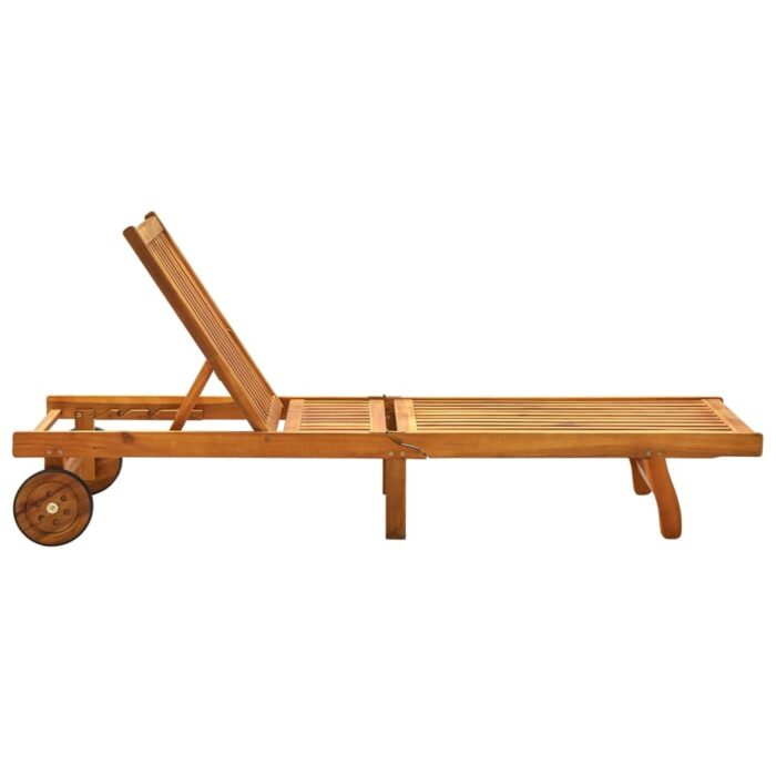 Chaise longue de jardin avec coussin Bois d'acacia solide – Image 4