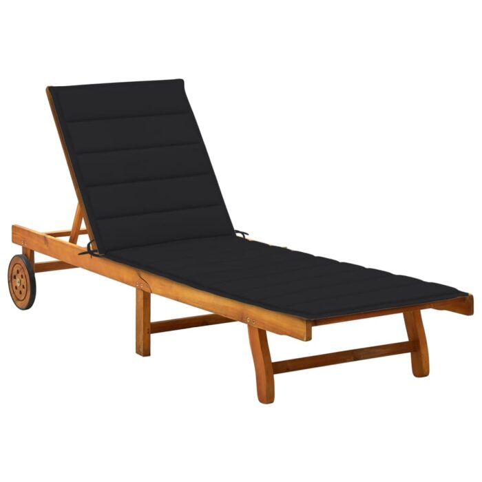 Chaise longue de jardin avec coussin Bois d'acacia solide – Image 1