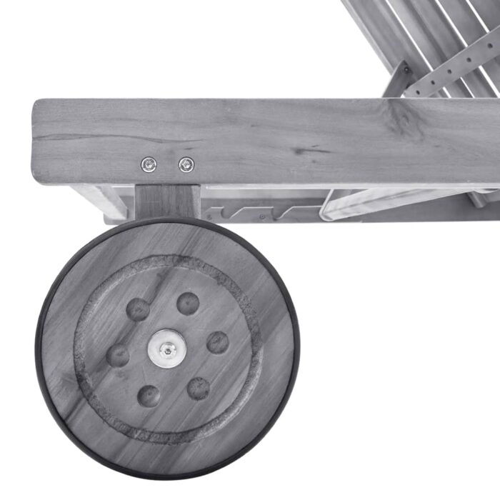 Chaise longue de jardin avec coussin Gris Bois d'acacia solide – Image 3