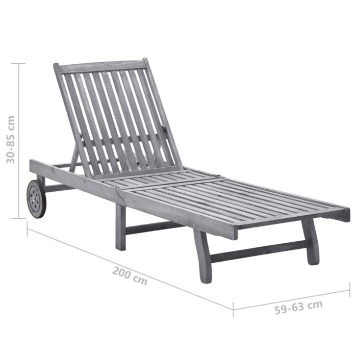 Chaise longue de jardin avec coussin Gris Bois d'acacia solide – Image 5