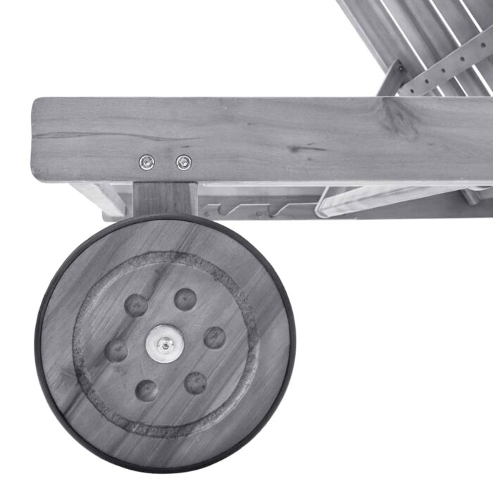 Chaise longue de jardin avec coussin Gris Bois d'acacia solide – Image 3