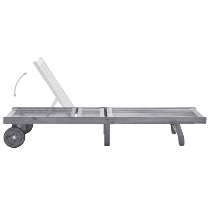 Chaise longue de jardin avec coussin Gris Bois d'acacia solide – Image 2