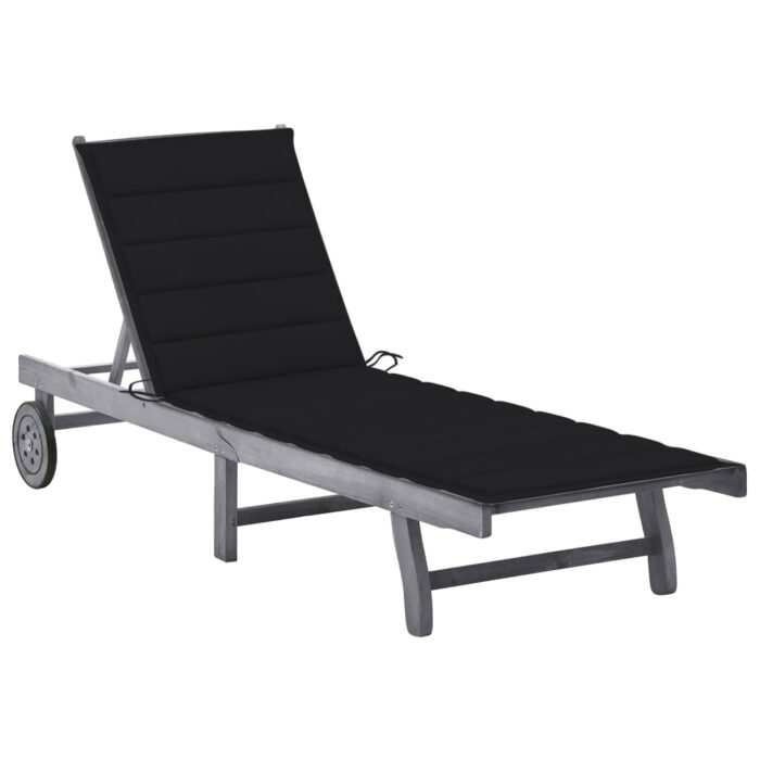 Chaise longue de jardin avec coussin Gris Bois d'acacia solide – Image 1