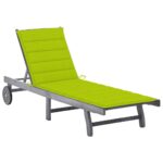 Chaise longue de jardin avec coussin Gris Bois d'acacia solide