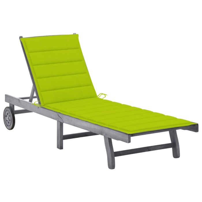 Chaise longue de jardin avec coussin Gris Bois d'acacia solide – Image 1