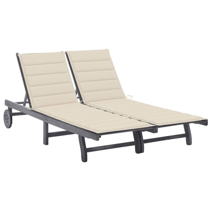 Chaise longue de jardin 2 places avec coussin Gris Acacia – Image 1