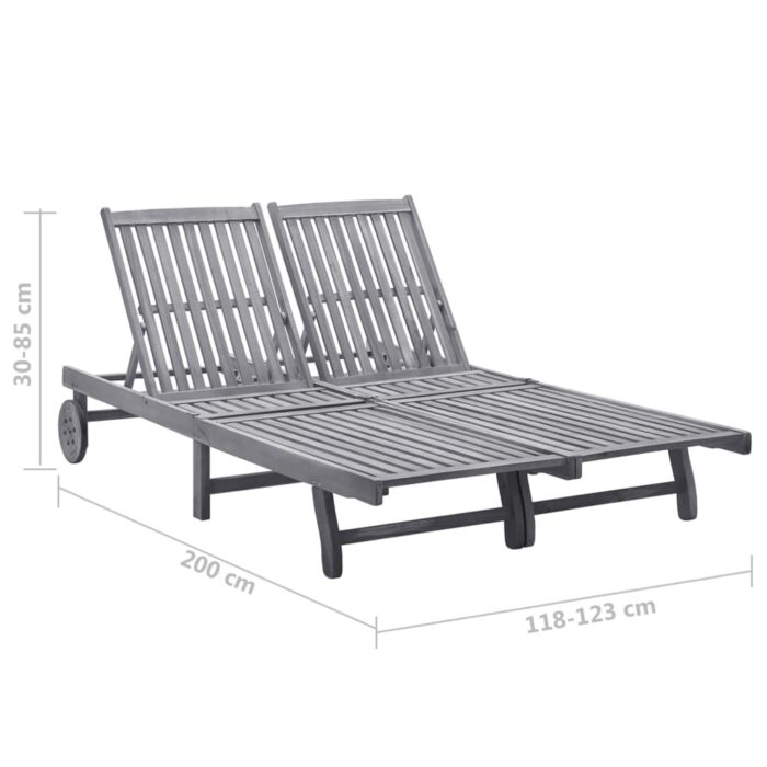 Chaise longue de jardin 2 places avec coussin Gris Acacia – Image 5