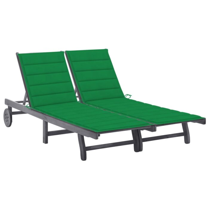 Chaise longue de jardin 2 places avec coussin Gris Acacia – Image 1