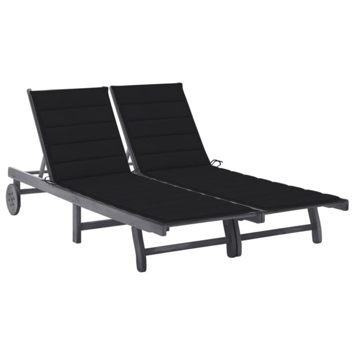 Chaise longue de jardin 2 places avec coussin Gris Acacia – Image 1