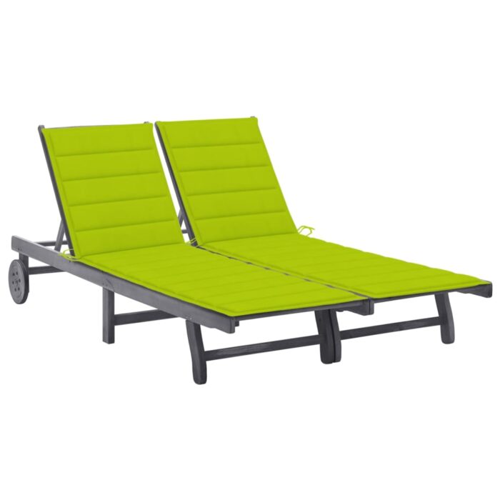 Chaise longue de jardin 2 places avec coussin Gris Acacia – Image 1