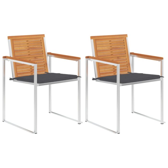 Chaises de jardin avec coussins lot de 2 Acacia solide et acier – Image 1