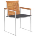 Chaises de jardin avec coussins lot de 2 Acacia solide et acier – Image 2