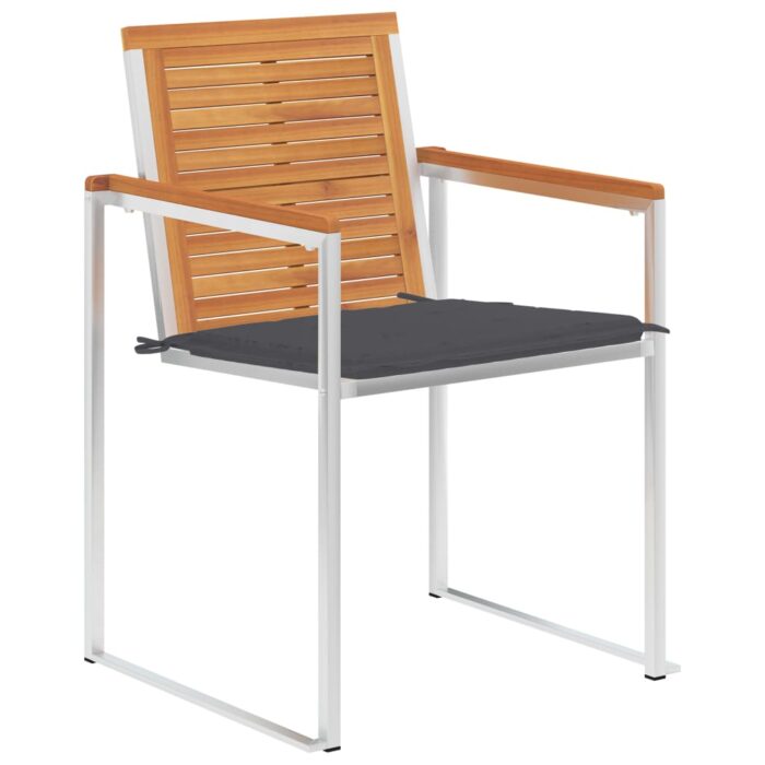 Chaises de jardin avec coussins lot de 2 Acacia solide et acier – Image 2