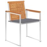 Chaises de jardin avec coussins lot de 2 Acacia solide et acier – Image 2