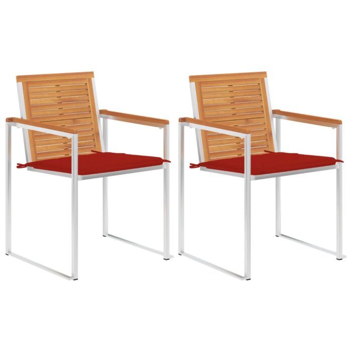 Chaises de jardin avec coussins lot de 2 Acacia solide et acier – Image 1