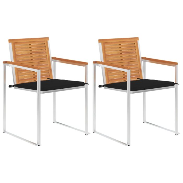Chaises de jardin avec coussins lot de 2 Acacia solide et acier – Image 1