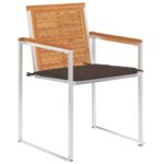 Chaises de jardin avec coussins lot de 2 Acacia solide et acier – Image 2