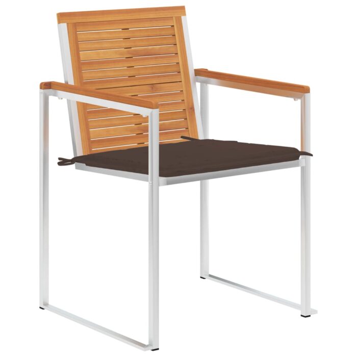 Chaises de jardin avec coussins lot de 2 Acacia solide et acier – Image 2