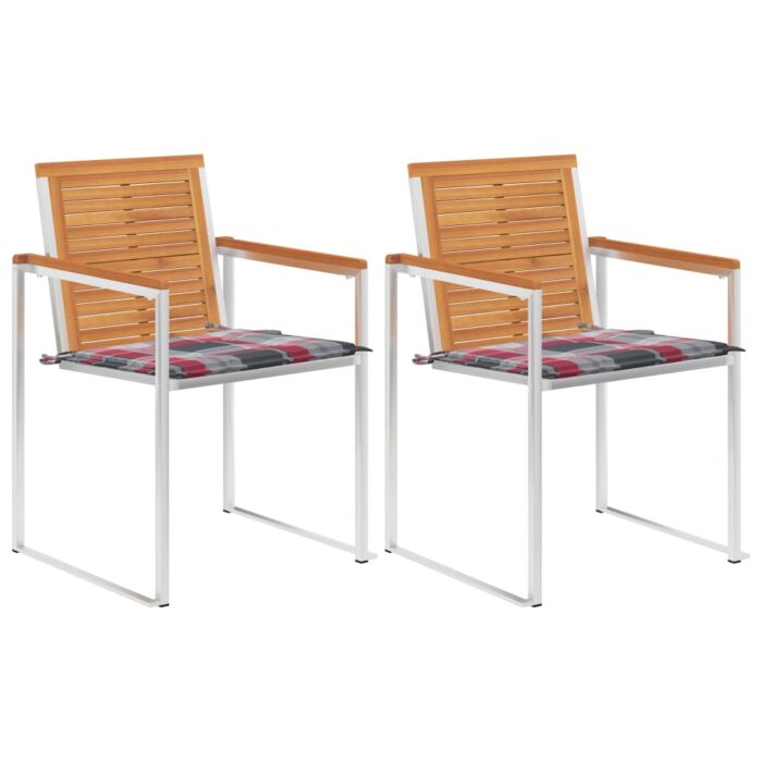 Chaises de jardin avec coussins lot de 2 Acacia solide et acier – Image 1