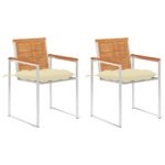 Chaises de jardin avec coussins lot de 2 Acacia solide et acier