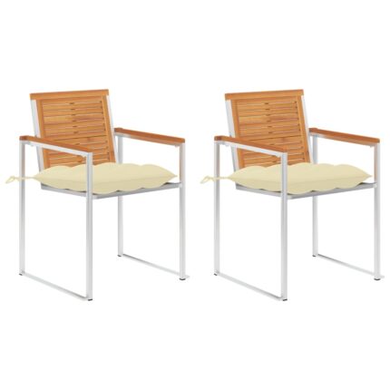 Chaises de jardin avec coussins lot de 2 Acacia solide et acier