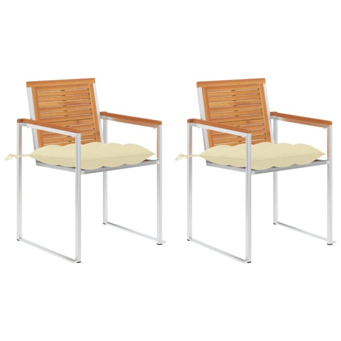 Chaises de jardin avec coussins lot de 2 Acacia solide et acier – Image 1