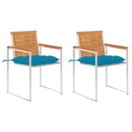 Chaises de jardin avec coussins lot de 2 Acacia solide et acier