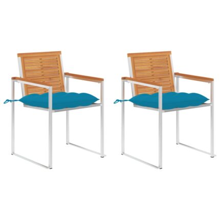 Chaises de jardin avec coussins lot de 2 Acacia solide et acier