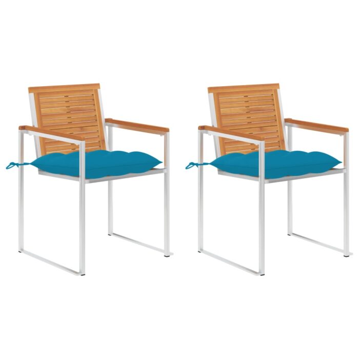 Chaises de jardin avec coussins lot de 2 Acacia solide et acier – Image 1