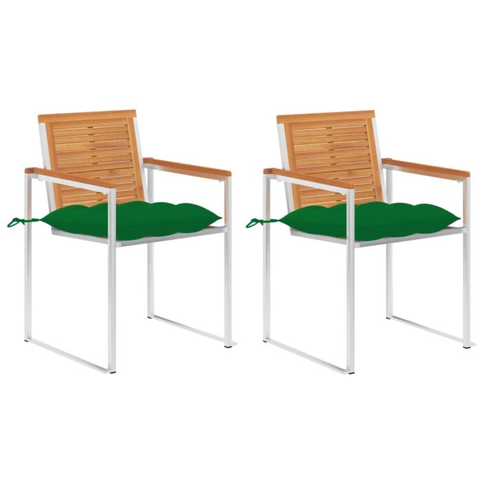 Chaises de jardin avec coussins lot de 2 Acacia solide et acier – Image 1