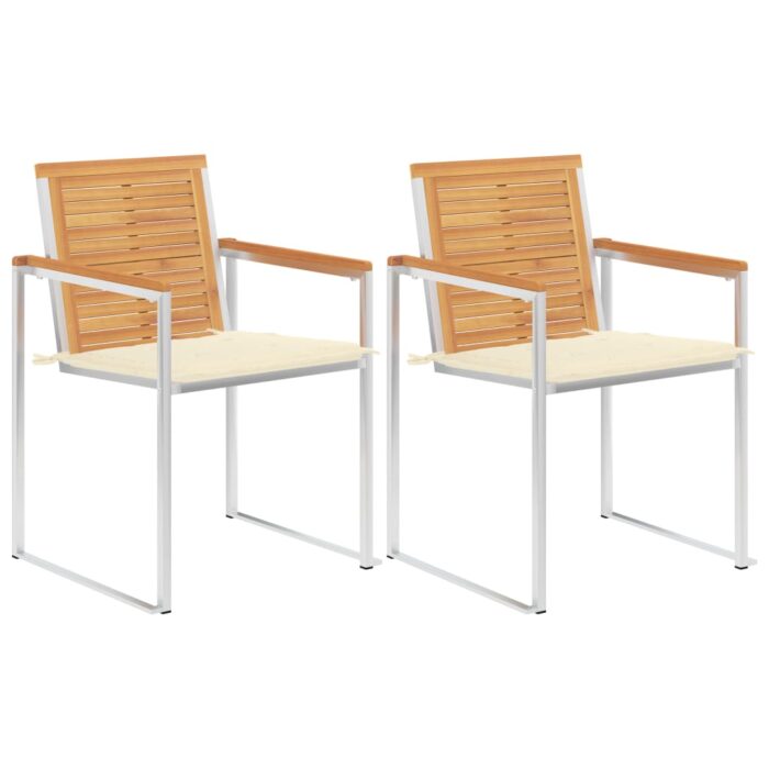 Chaises de jardin avec coussins lot de 2 Teck solide et acier – Image 1
