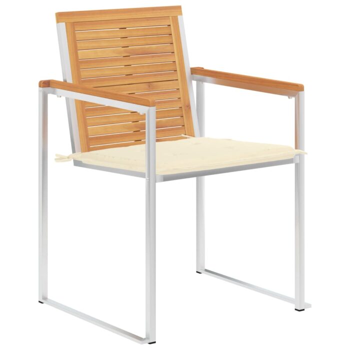 Chaises de jardin avec coussins lot de 2 Teck solide et acier – Image 2