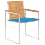 Chaises de jardin avec coussins lot de 2 Teck solide et acier – Image 2