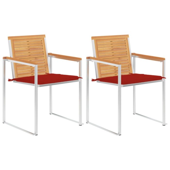 Chaises de jardin avec coussins lot de 2 Teck solide et acier – Image 1