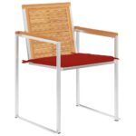 Chaises de jardin avec coussins lot de 2 Teck solide et acier – Image 2
