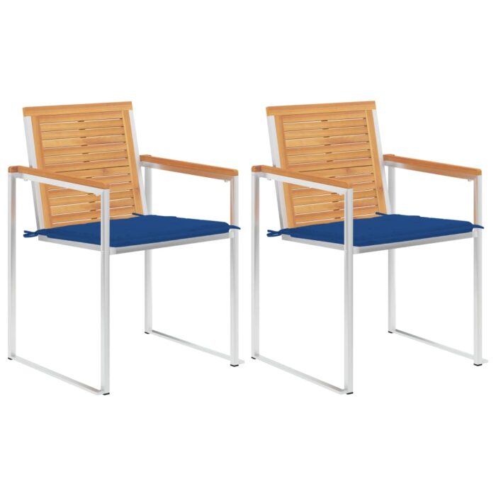 Chaises de jardin avec coussins lot de 2 Teck solide et acier – Image 1