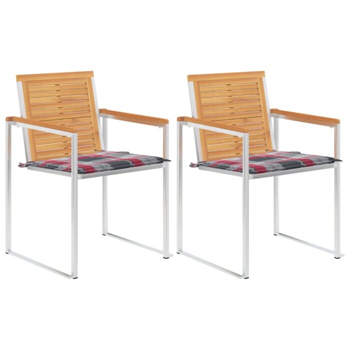 Chaises de jardin avec coussins lot de 2 Teck solide et acier – Image 1
