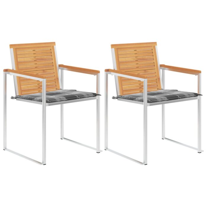 Chaises de jardin avec coussins lot de 2 Teck solide et acier – Image 1