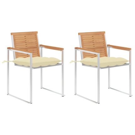 Chaises de jardin avec coussins lot de 2 Teck solide et acier