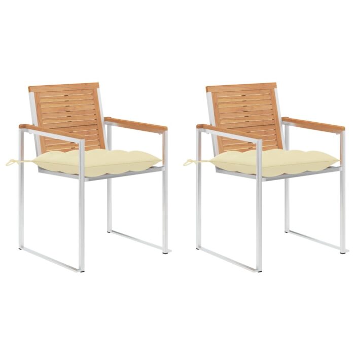 Chaises de jardin avec coussins lot de 2 Teck solide et acier – Image 1