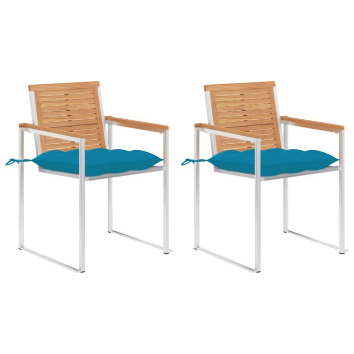 Chaises de jardin avec coussins lot de 2 Teck solide et acier – Image 1
