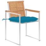 Chaises de jardin avec coussins lot de 2 Teck solide et acier – Image 2