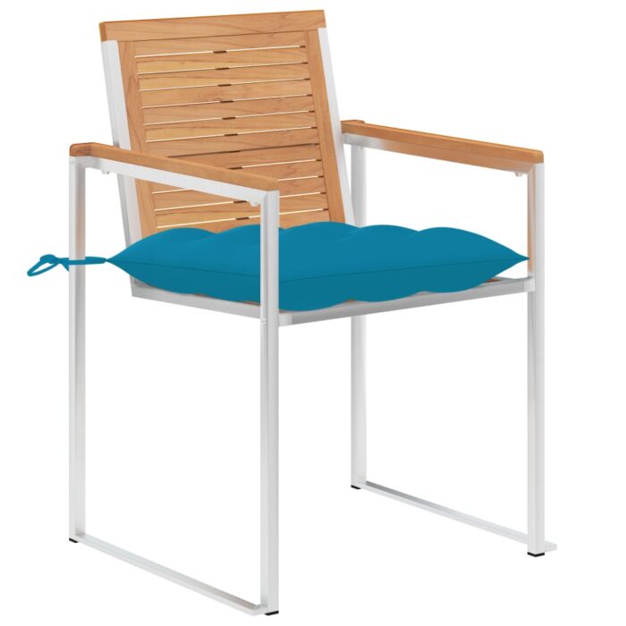 Chaises de jardin avec coussins lot de 2 Teck solide et acier – Image 2