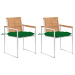 Chaises de jardin avec coussins lot de 2 Teck solide et acier