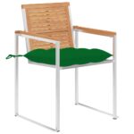 Chaises de jardin avec coussins lot de 2 Teck solide et acier – Image 2