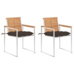 Chaises de jardin avec coussins lot de 2 Teck solide et acier